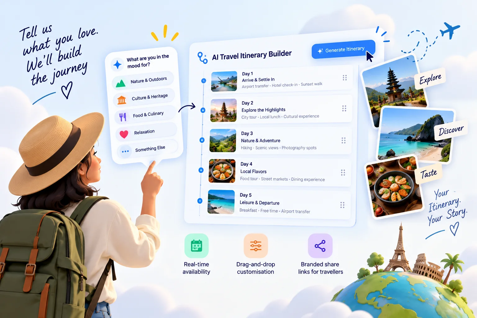AI travel itinerary builder generating a day-by-day trip plan