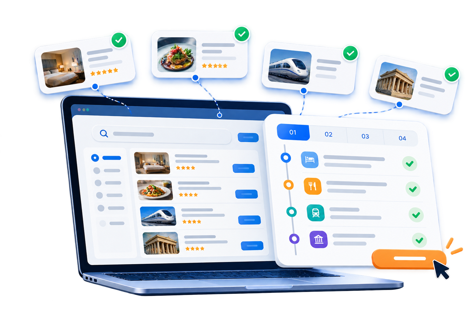 OTA website with plan-my-trip itinerary planning layer