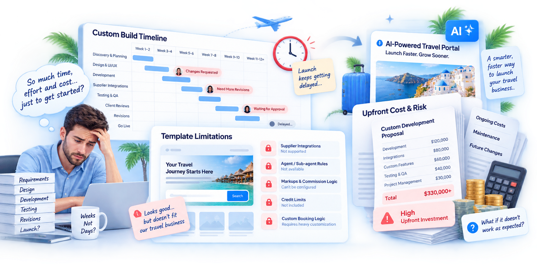 From-scratch travel portal build timeline compared with launching the ready-to-launch portal in weeks
