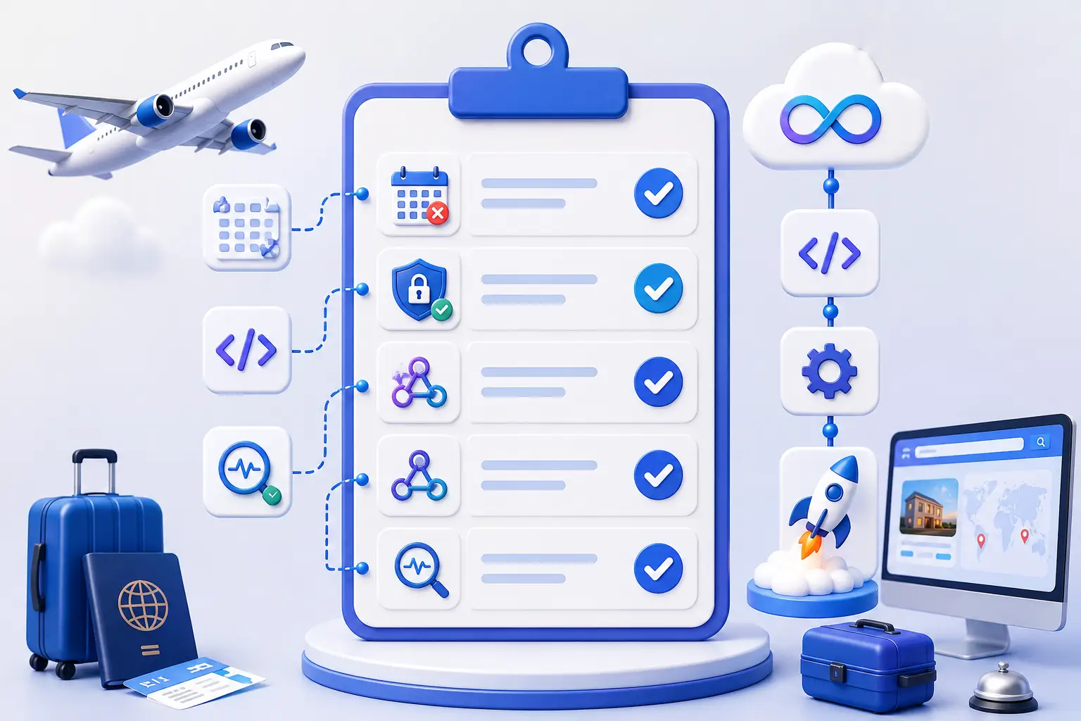 Travel portal CI/CD deploy checklist mockup