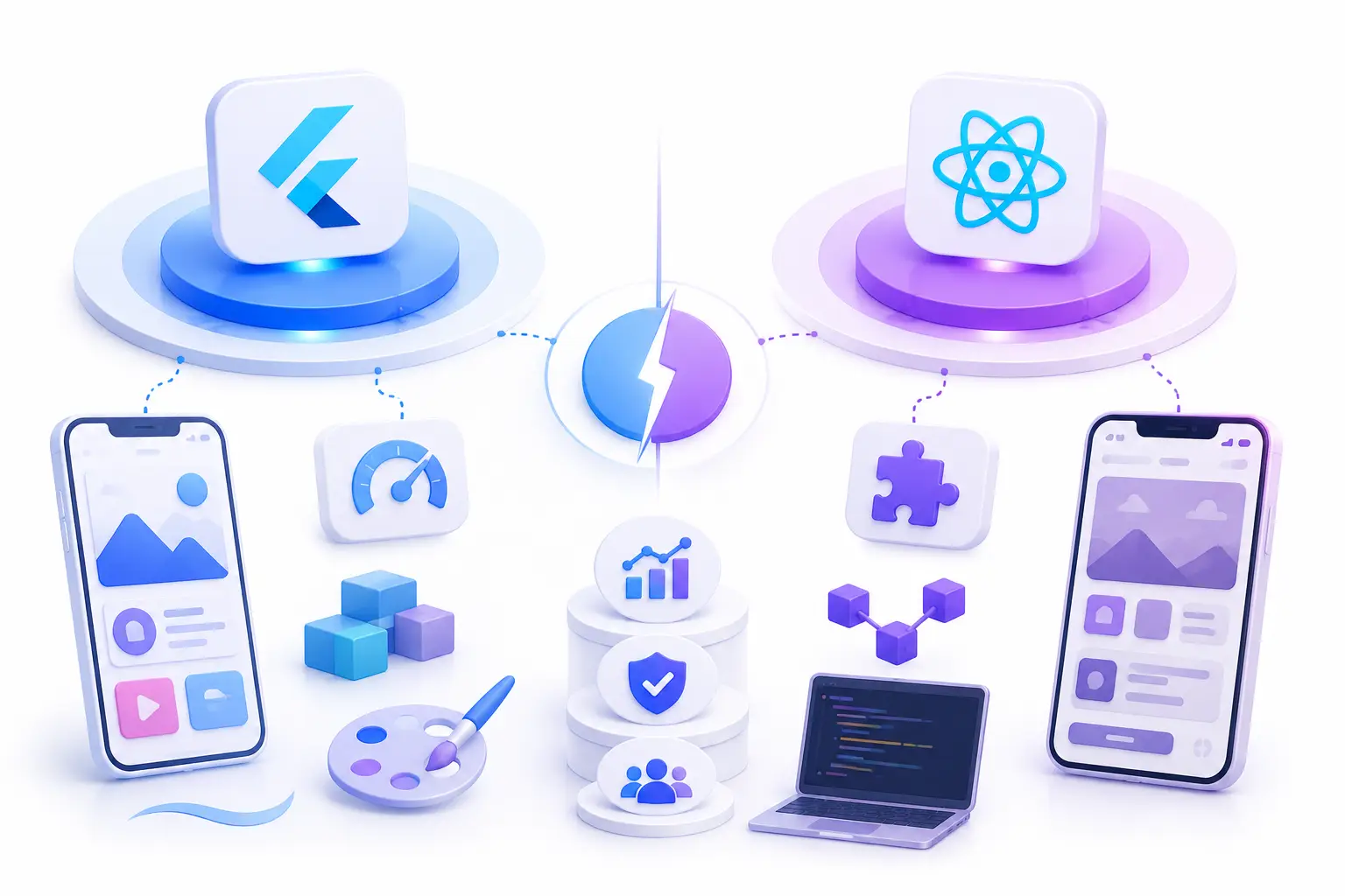 Flutter vs React Native cross-platform comparison diagram
