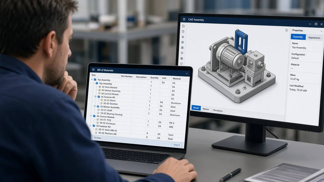 CAD and bill of materials synced in manufacturing ERP